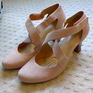 Pale pink suede pumps